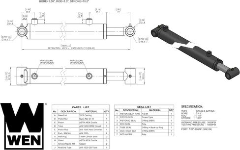 WEN WT1512 Cross Tube Hydraulic Cylinder with 1.5 Bore and 12-inch Stroke, Black in Saudi Arabia
