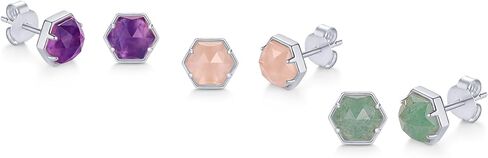 PAVOI 14K Gold Plated Hexagon Gemstone Stud Earrings for Women | Natural Birthstone Earring Pair in Saudi Arabia