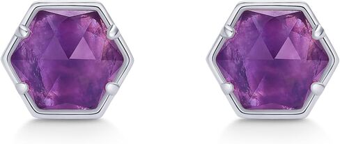 PAVOI 14K Gold Plated Hexagon Gemstone Stud Earrings for Women | Natural Birthstone Earring Pair in Saudi Arabia