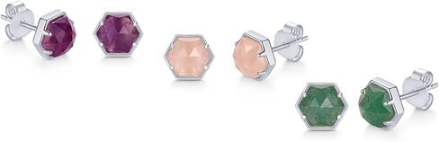 PAVOI 14K Gold Plated Hexagon Gemstone Stud Earrings for Women | Natural Birthstone Earring Pair in Saudi Arabia