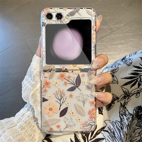 Galaxy Z Flip 6 Case and Screen Protector for Samsung Galaxy Z Flip 6 Clear Shockproof Hard PC Phone Case for Women Girls Purple Floral Ultra Thin Protective Phone Case Anti-Scratch in Saudi Arabia
