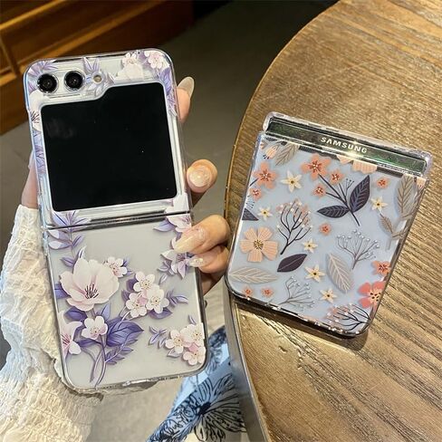 Galaxy Z Flip 6 Case and Screen Protector for Samsung Galaxy Z Flip 6 Clear Shockproof Hard PC Phone Case for Women Girls Purple Floral Ultra Thin Protective Phone Case Anti-Scratch in Saudi Arabia