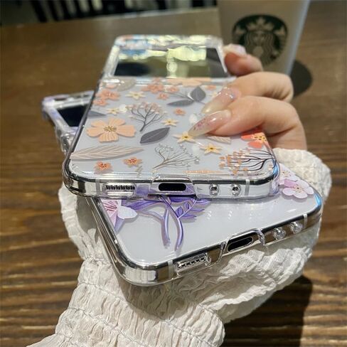 Galaxy Z Flip 6 Case and Screen Protector for Samsung Galaxy Z Flip 6 Clear Shockproof Hard PC Phone Case for Women Girls Purple Floral Ultra Thin Protective Phone Case Anti-Scratch in Saudi Arabia