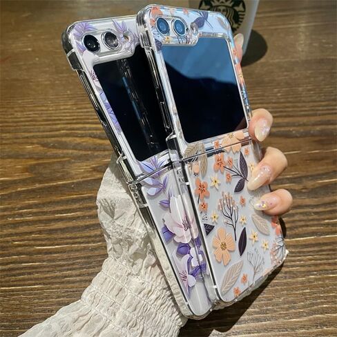 Galaxy Z Flip 6 Case and Screen Protector for Samsung Galaxy Z Flip 6 Clear Shockproof Hard PC Phone Case for Women Girls Purple Floral Ultra Thin Protective Phone Case Anti-Scratch in Saudi Arabia