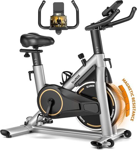Stationary Exercise Bikes for Home, Magnetic Resistance Silent Belt Drive Indoor Cycling Bike with Digital Monitor & Phone Mount, 350lbs Weight Capacity Comfortable Seat Cushion, Red in Saudi Arabia