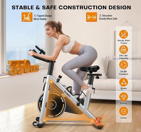 Stationary Exercise Bikes for Home, Magnetic Resistance Silent Belt Drive Indoor Cycling Bike with Digital Monitor & Phone Mount, 350lbs Weight Capacity Comfortable Seat Cushion, Red in Saudi Arabia