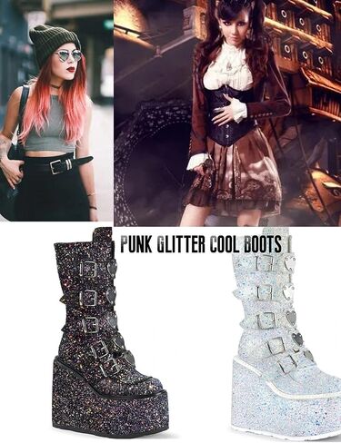 UOQAPRE Womens High Platform Mid Calf Wedges Chunky Booties Heel Round-Toe Side Zip Winter Punk Combat Boots For Women in Saudi Arabia