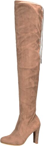 Nature Breeze Womens Stretchy Thigh High Pull String Chunk Heel Combat Boots in Saudi Arabia