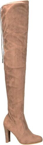 Nature Breeze Womens Stretchy Thigh High Pull String Chunk Heel Combat Boots in Saudi Arabia