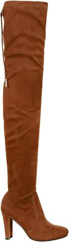 Nature Breeze Womens Stretchy Thigh High Pull String Chunk Heel Combat Boots in Saudi Arabia