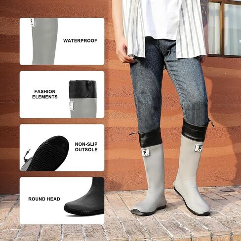 YUHITYGZGS Rain Boots Women, Waterproof Rubber Boots Men, Anti-Slip Lightweight Garden Shoes, High Knee Water Boots with Adjustable Buckle, Durable Fishing Boots Outdoor in Saudi Arabia