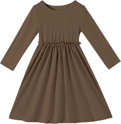 Toddler Girls Fall Dress Long Sleeve Soft A-Line Dress for Girls Solid Ruffle Casual Dress Kids Winter Dresses in Kuwait
