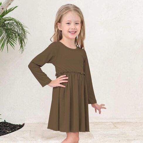 Toddler Girls Fall Dress Long Sleeve Soft A-Line Dress for Girls Solid Ruffle Casual Dress Kids Winter Dresses in Kuwait