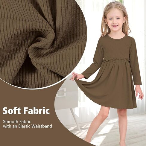 Toddler Girls Fall Dress Long Sleeve Soft A-Line Dress for Girls Solid Ruffle Casual Dress Kids Winter Dresses in Kuwait
