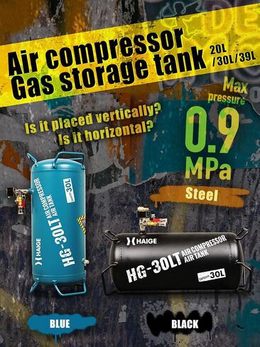10-Gallon Portable Air Tank with Pressure Gauge, Safety Relief Valve, Easy-to-Connect Air Compressor Input - 130 PSI Max Working Pressure Black in Saudi Arabia