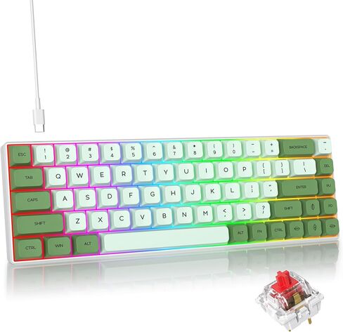 Green Matcha 65% Percent Small Mechanical Keyboard, 68 Key RGB Gaming Keyboard, Red Switch USB-C Wired Keyboard, PBT XDA Keycaps Compact Mini Keyboard for Game, Office (68 Matcha) in Kuwait