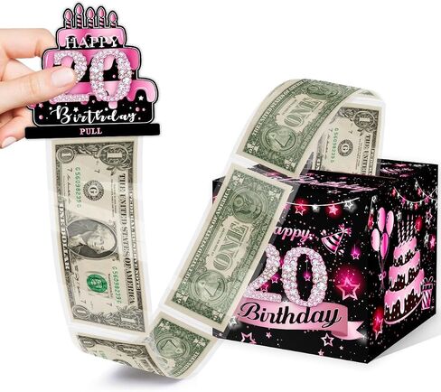 Birthday Money Box for Cash Gift Pull, Surprise Box Explosion Gift for Boys Girls Kids, 12th Birthday Money Gift Ideas, 12 Years Old Pink Birthday Party Decor -Included 35 Bags in Saudi Arabia