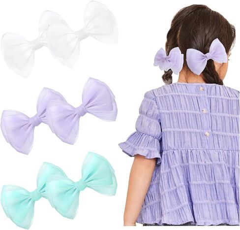 YanJie Hair Bows for Girls Hair Clips for Girls Tulle White Hair Bow Purple Blue Toddler Hair Accessories Barrettes Lace Bows Hairclips Toddlers Teens in Kuwait