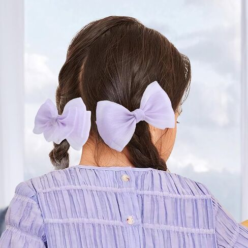 YanJie Hair Bows for Girls Hair Clips for Girls Tulle White Hair Bow Purple Blue Toddler Hair Accessories Barrettes Lace Bows Hairclips Toddlers Teens in Kuwait