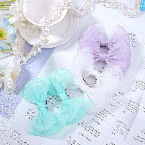 YanJie Hair Bows for Girls Hair Clips for Girls Tulle White Hair Bow Purple Blue Toddler Hair Accessories Barrettes Lace Bows Hairclips Toddlers Teens in Kuwait