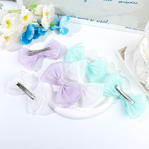 YanJie Hair Bows for Girls Hair Clips for Girls Tulle White Hair Bow Purple Blue Toddler Hair Accessories Barrettes Lace Bows Hairclips Toddlers Teens in Kuwait