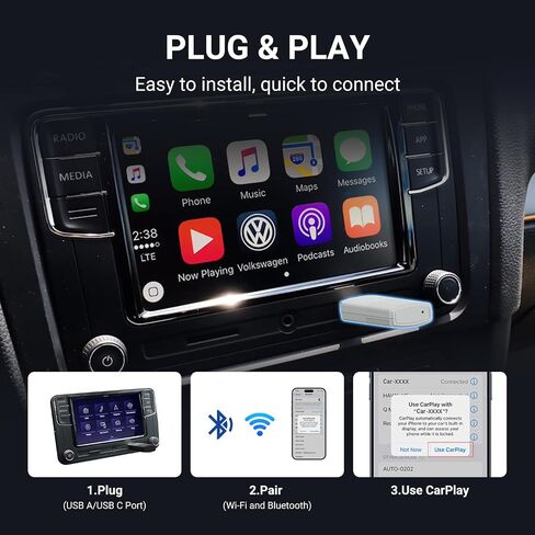 Wireless Carplay Adapter for Android Auto, Converts Wired to Wireless Android Auto Adapter for Cars from 2016+ & Android 11+, Plug & Play Android Auto Dongle, Online Update in Saudi Arabia