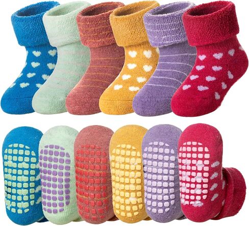 DoSmart Baby Toddler Non Slip Socks Infant Boys Girls Warm Thick Wool Ankle Crew Winter Socks with Grippers 6 Pairs in Saudi Arabia