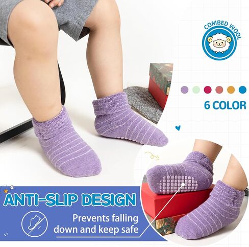 DoSmart Baby Toddler Non Slip Socks Infant Boys Girls Warm Thick Wool Ankle Crew Winter Socks with Grippers 6 Pairs in Saudi Arabia