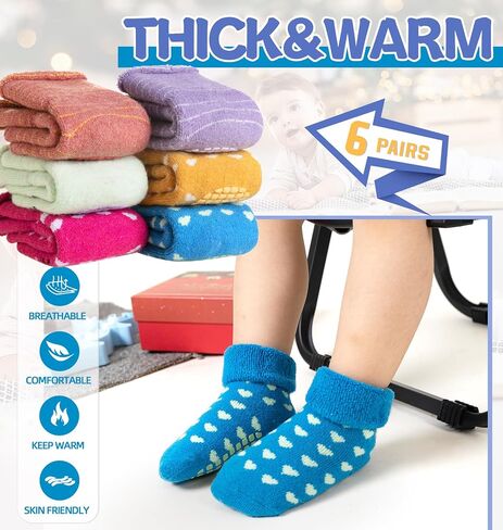 DoSmart Baby Toddler Non Slip Socks Infant Boys Girls Warm Thick Wool Ankle Crew Winter Socks with Grippers 6 Pairs in Saudi Arabia