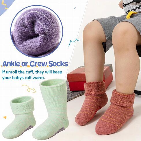 DoSmart Baby Toddler Non Slip Socks Infant Boys Girls Warm Thick Wool Ankle Crew Winter Socks with Grippers 6 Pairs in Saudi Arabia