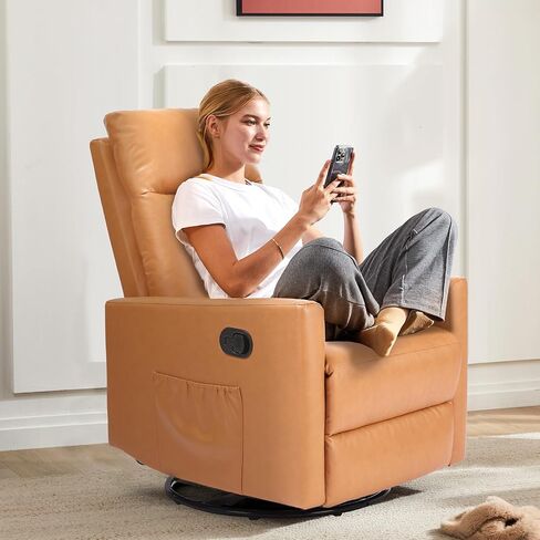 SMUG Swivel Recliner Chair, Rocking Chair Nursery, Glider Rocker Recliner for Nursery, Glider Nursery Chair for Living Room with Extra Large Footrest, High Back, Upholstered Deep Seat (Brown) in Saudi Arabia