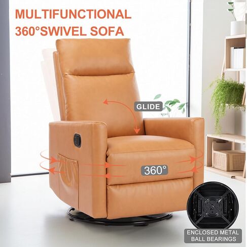 SMUG Swivel Recliner Chair, Rocking Chair Nursery, Glider Rocker Recliner for Nursery, Glider Nursery Chair for Living Room with Extra Large Footrest, High Back, Upholstered Deep Seat (Brown) in Saudi Arabia