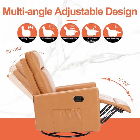 SMUG Swivel Recliner Chair, Rocking Chair Nursery, Glider Rocker Recliner for Nursery, Glider Nursery Chair for Living Room with Extra Large Footrest, High Back, Upholstered Deep Seat (Brown) in Saudi Arabia