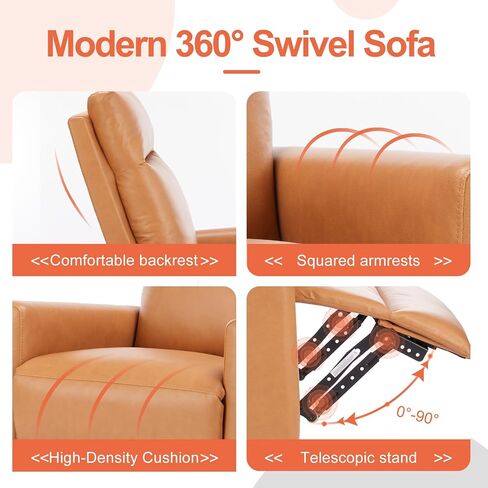 SMUG Swivel Recliner Chair, Rocking Chair Nursery, Glider Rocker Recliner for Nursery, Glider Nursery Chair for Living Room with Extra Large Footrest, High Back, Upholstered Deep Seat (Brown) in Saudi Arabia