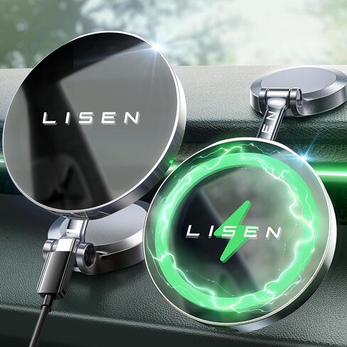 LISEN لشاحن تثبيت السيارة Magsafe، حامل هاتف مغناطيسي لشاحن السيارة اللاسلكي iPhone، حامل هاتف السيارة على لوحة القيادة يناسب iPhone 15 Pro Plus Max 14 13 12 MagSafe in Saudi Arabia