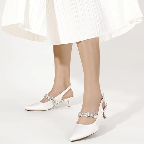 ShowHow Women's Kitten Heel Slingback Closed Toe Heels Pointed Low Stiletto Pumps Bridal Elegant Wedding Party Casual Dress Shoes in Saudi Arabia