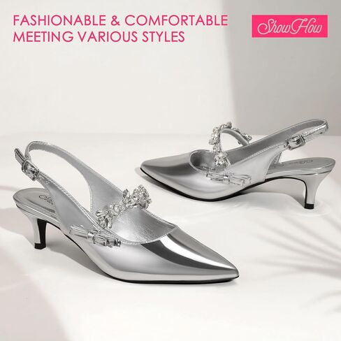 ShowHow Women's Kitten Heel Slingback Closed Toe Heels Pointed Low Stiletto Pumps Bridal Elegant Wedding Party Casual Dress Shoes in Saudi Arabia