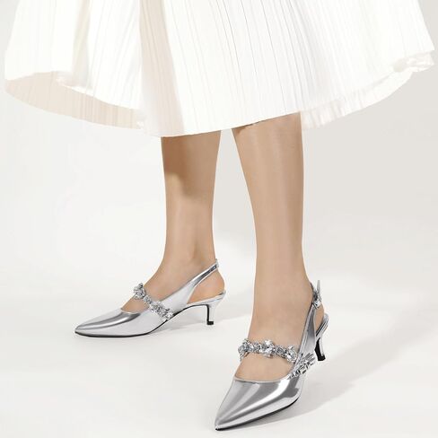 ShowHow Women's Kitten Heel Slingback Closed Toe Heels Pointed Low Stiletto Pumps Bridal Elegant Wedding Party Casual Dress Shoes in Saudi Arabia