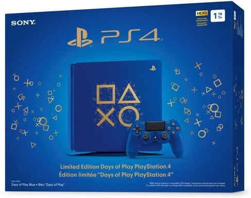 جهاز Playstation 4 Slim 1TB SSD إصدار محدود لأيام اللعب باللون الأزرق مع حزمة وحدة تحكم معززة بمحرك أقراص الحالة الصلبة السريع (متجدد) in Saudi Arabia