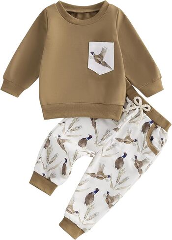 Toddler Boy Hunting Outfit Mallard Duck Long Sleeve Sweatshirt Top Casual Pants Set Baby Duck Hunter Clothes in Saudi Arabia