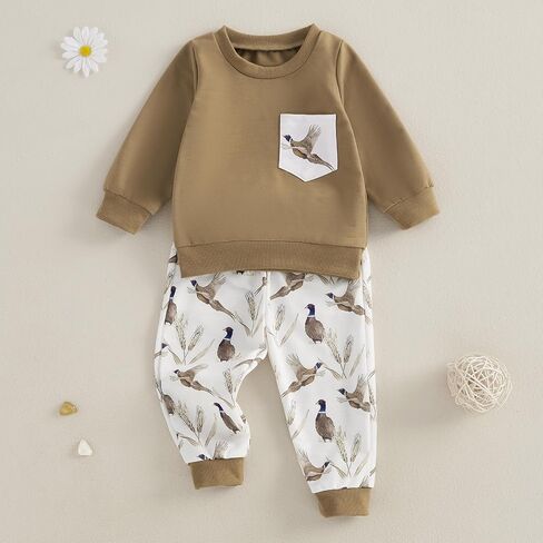 Toddler Boy Hunting Outfit Mallard Duck Long Sleeve Sweatshirt Top Casual Pants Set Baby Duck Hunter Clothes in Saudi Arabia