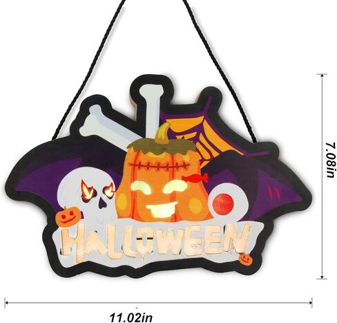 1Pcs LED Halloween Trick or Treat Wooden Door Hanging Sign, Lighted Wall Window Front Door Decor Signs Pumpkin Ghost Decor Halloween Decorations for Indoor Outdoor Wall Home Haunted Party in Saudi Arabia