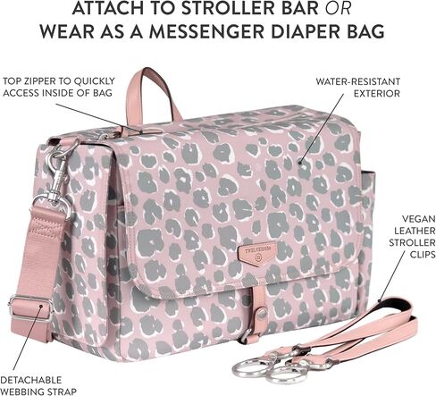 TWELVElittle On-The-Go Stroller Caddy 3.0 - Travel Style Diaper Bag, Messenger Diaper Bag, Includes Stroller Clips and Changing Pad - Black Tan in Kuwait