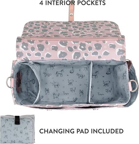 TWELVElittle On-The-Go Stroller Caddy 3.0 - Travel Style Diaper Bag, Messenger Diaper Bag, Includes Stroller Clips and Changing Pad - Black Tan in Kuwait