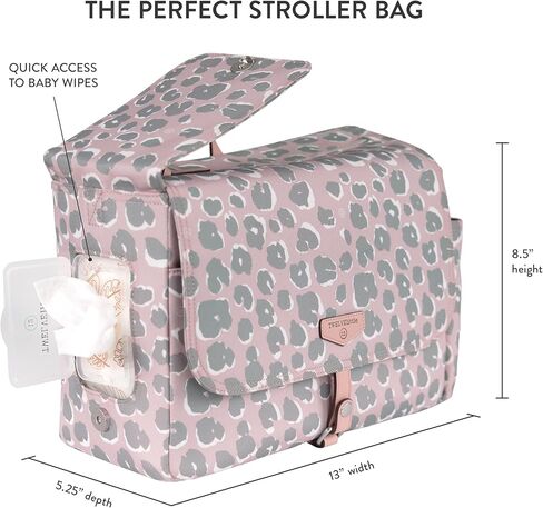 TWELVElittle On-The-Go Stroller Caddy 3.0 - Travel Style Diaper Bag, Messenger Diaper Bag, Includes Stroller Clips and Changing Pad - Black Tan in Kuwait