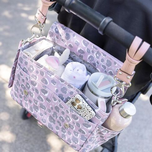 TWELVElittle On-The-Go Stroller Caddy 3.0 - Travel Style Diaper Bag, Messenger Diaper Bag, Includes Stroller Clips and Changing Pad - Black Tan in Kuwait