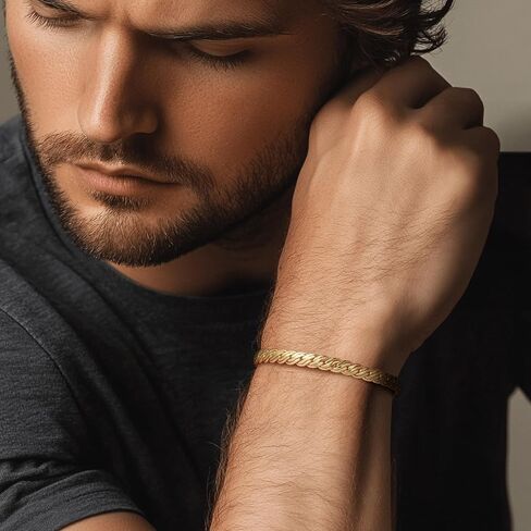 Gold Bracelets for Men and Women 14K Gold Chain Bracelet Double-Row Braid Non Tarnish Bracelets Lobster Clasp Available 5 Sizes (6.5'', 7", 7.5", 8", 8.5") in Saudi Arabia
