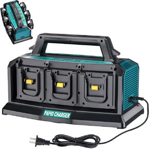 ​​​6-Ports Rapid Meanwhile Battery Charger Station,Replacement for Makita 18V Battery Charger,Simultaneous Charging of 6 Port Each 3A Compatible with Makita 14.4V/18V Power Tools Batteries