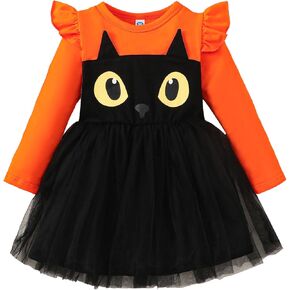LYSMuch 1-6Y Toddler Cat Dress Girls Long Sleeve Tutu Dresses Casual Ruffle Clothes