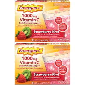 Emergen-C 1000mg Vitamin C Powder, Strawberry Kiwi Flavor, Antioxidants, B Vitamins and Electrolytes, Vitamin C Supplements for Immune Support, 30 Count (Pack of 2)